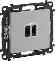 Розетка USB тип C+C без рамки Legrand Valena Life 2-м. 3000мА алюминий картинка